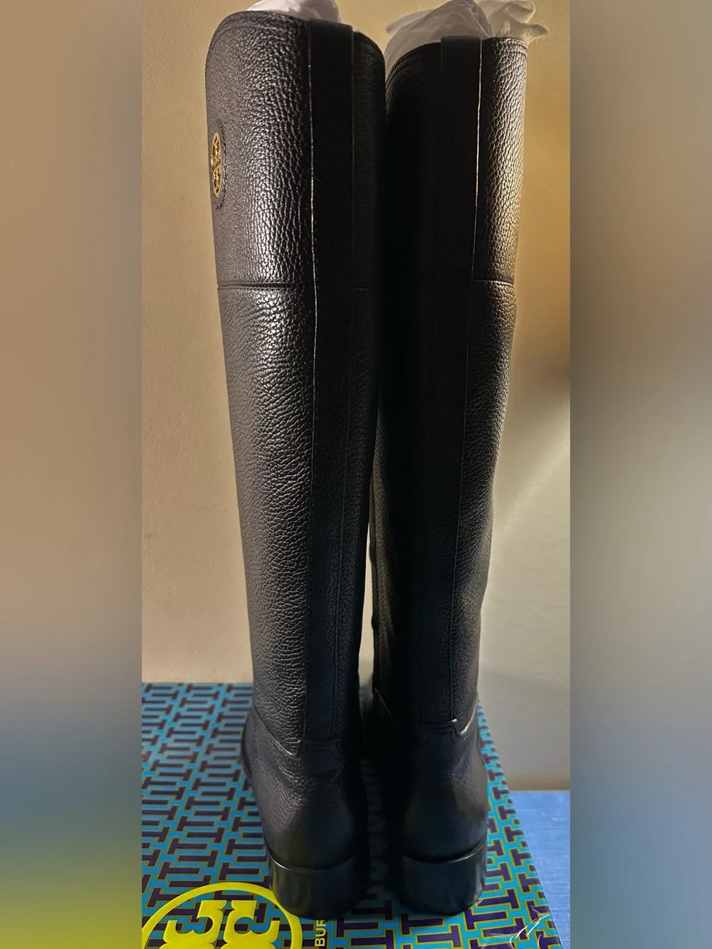 Tory Burch Junction Riding Boots Women’s 8 Black Tumbled Leather New in Box